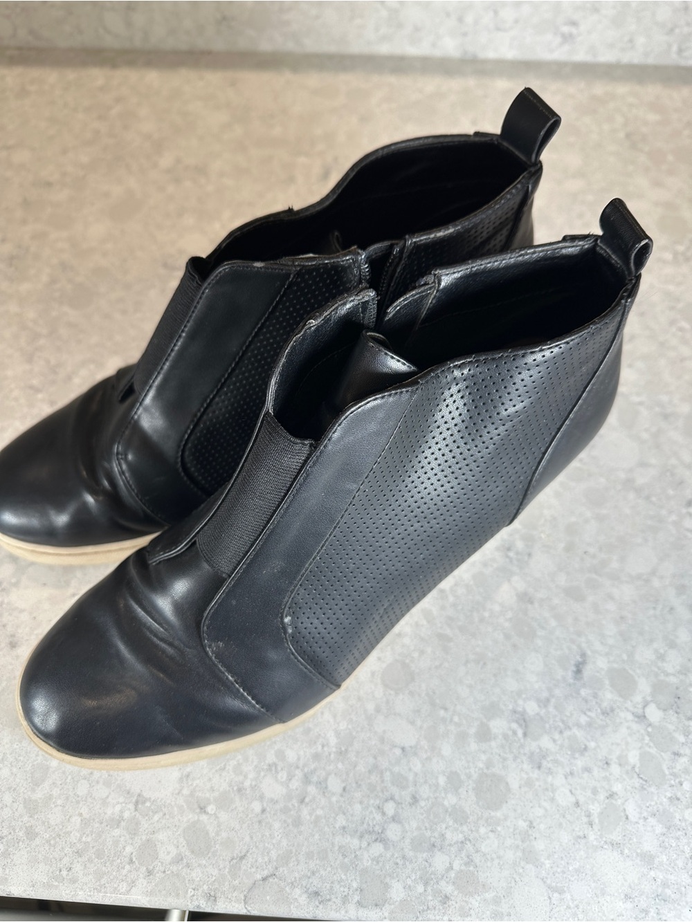 a new day Black Perforated Slip-On Wedge Ankle Boots